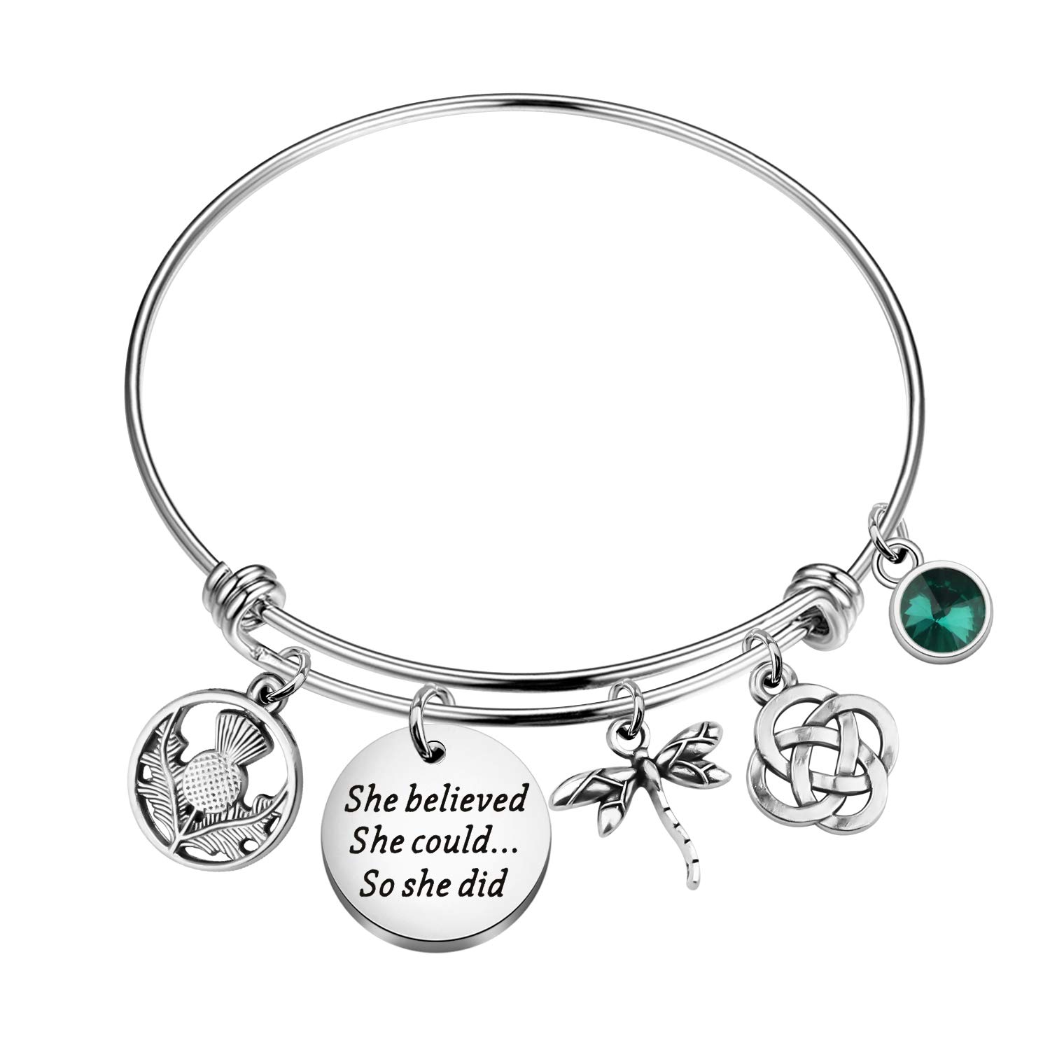 BLEOUKSasenach Inspired Jewelry Gift She Believed She Could So She Did Scottish Thistle Dragonfly Charm Bracelet
