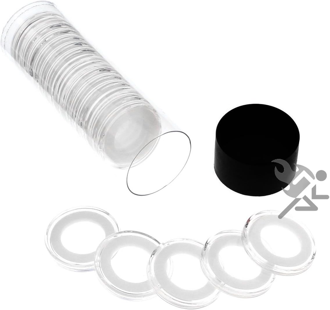 Amazon.com: Black Lid Capsule Tube & 20 18mm White Ring Coin Holders ...