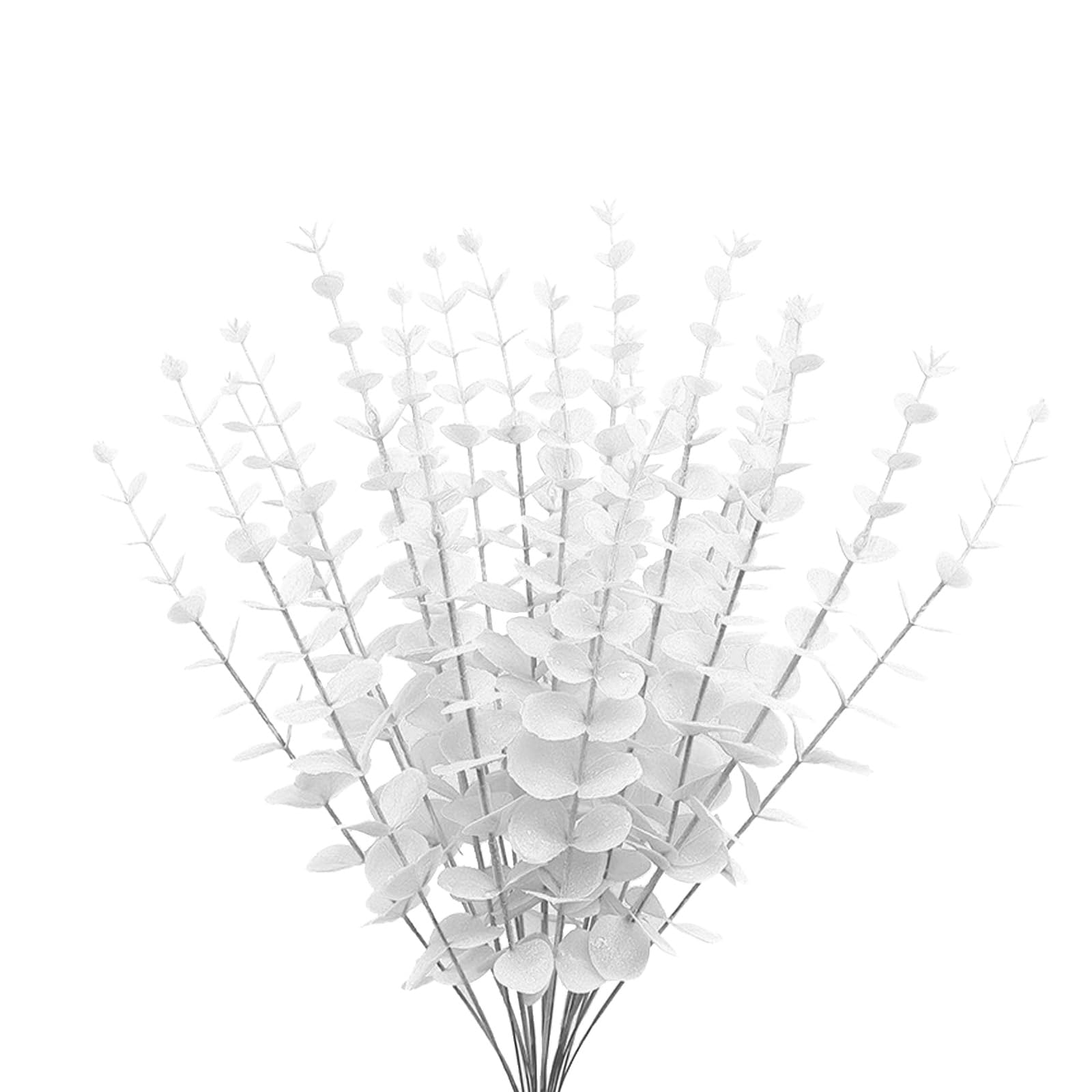 ABAJIPlastic Eucalyptus White Stems 12 Fake Faux Decorations Artificial Leaves Greenery Plant Leaf Home Office House Table Desk Decor Wedding Party Vase Forever Live