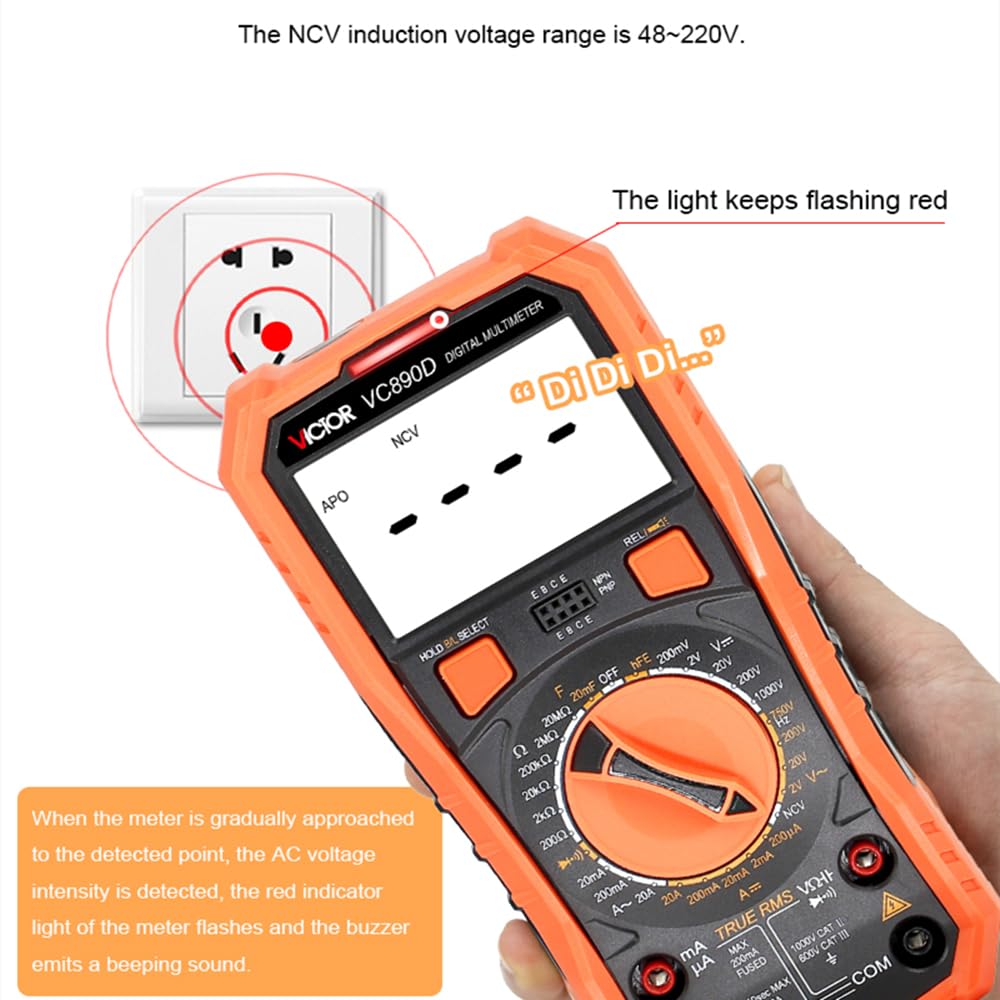 Victor VC890D Digital Multimeter Tester, 1999 Counts, Measures DC/AC Voltage & Current Resistance Capacitance Frequency Diode Continuity Testing with Auto Power Off (Victor VC890D)