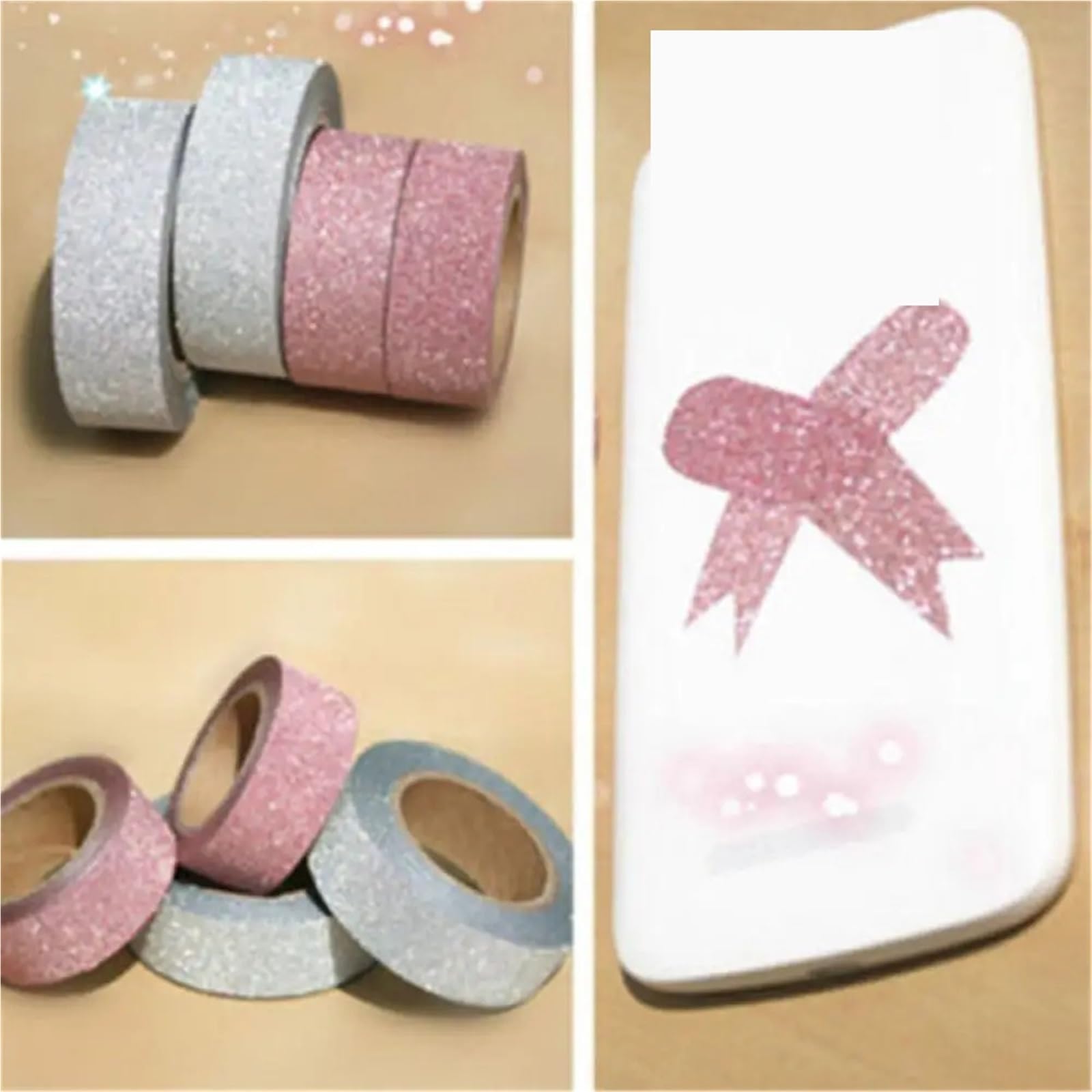 Nastro adesivo Washi glitterato | Multicolori 3,0 mx 15 mm 10 pezzi: scrapbooking, creazione di cartoline, artigianato fai-da-te(Silver)