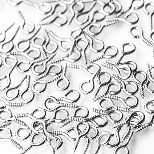 Super Z Outlet Mini Silver Metal Hoop Eye Pin Screws for Arts & Crafts Projects, Cork Top Bottles, DIY Jewelry, Charm Bead Pieces (100 Pieces) (12mm x 5mm)