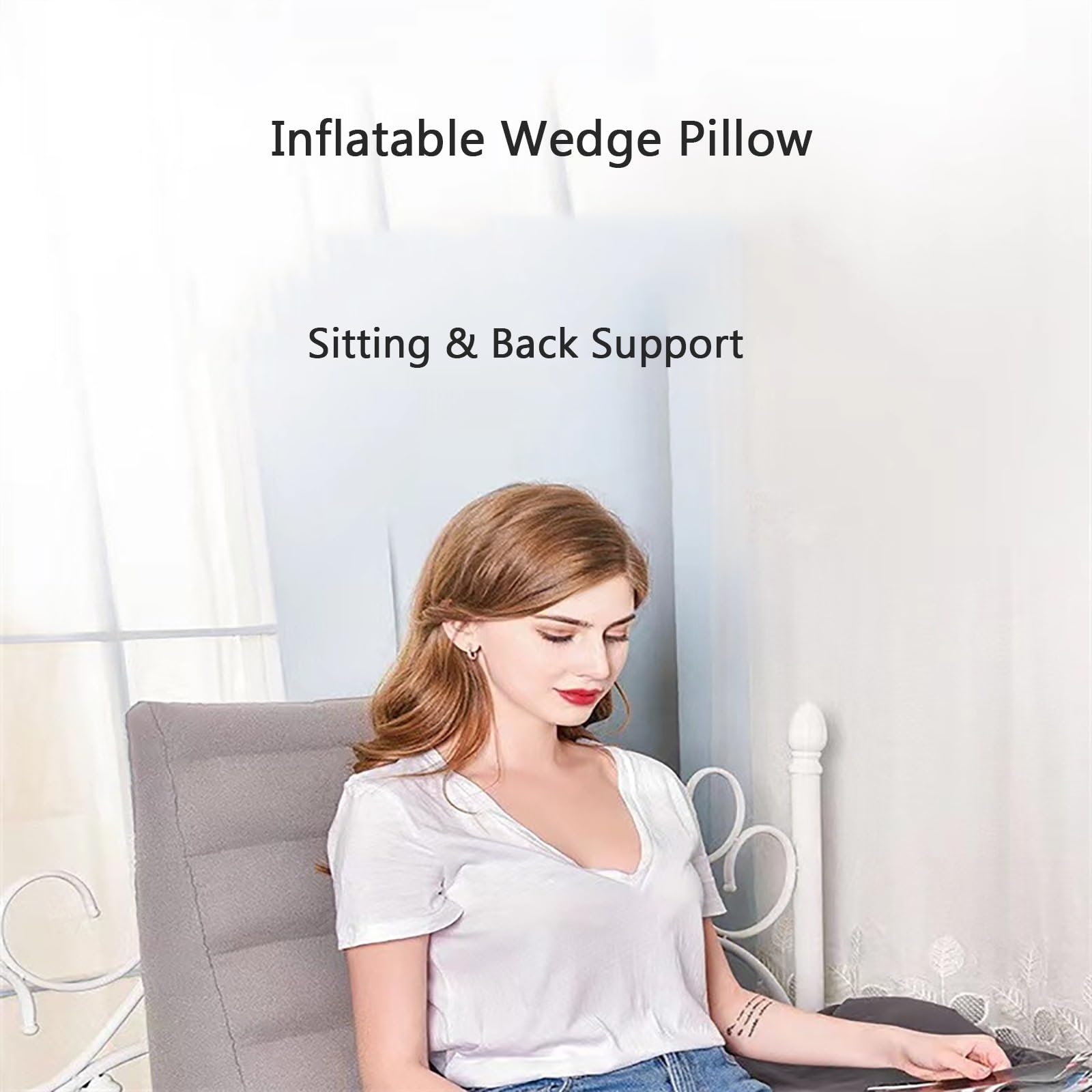cuña antireflujo adulto Almohada de cuña inflable gris, almohada de cuña de viaje con válvula de aire fácil de transportar, elevación de piernas/soporte de rodilla, soporte de cuello, bomba de globo