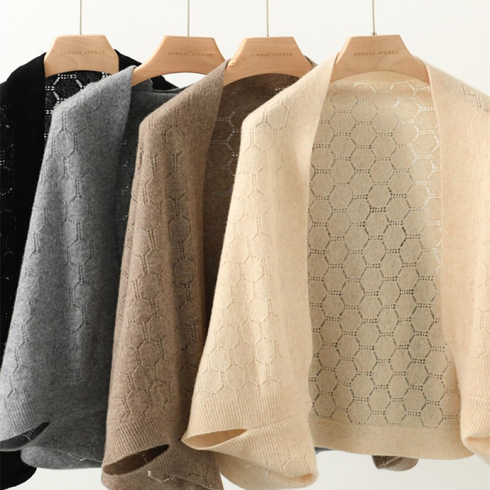 Strickjacke Damen Grobstrick,Damen-Wollbolero Hohler Sechseckstrick Kurz Geschnittener Achselzucken Langarmpullover Strickjacke Eleganter Weicher Kaschmir-Cardigan Mit Offener Vorderseite Modische S