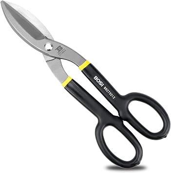 12" Straight Pattern Tin Snips, Flat Blade Metal Cutters, Straight Shears