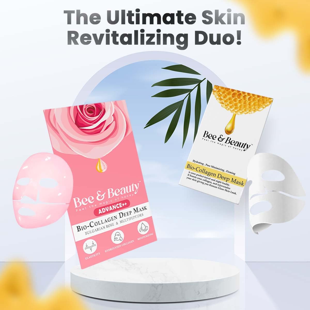 Bee & Beauty Bio Collagen Overnight Face Mask & Pink Deep Mask -Combo Pack Of 2 Korean Mask For Glass Skin Sheet Mask For Deep Hydration, Pore Minimizing With Goodness Of Honey And Bulgarian Rose