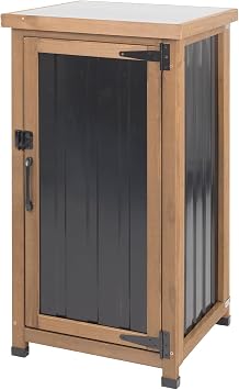 Outdoor Storage Cabinet Waterproof with Metal Top, Multi-Purpose Wood & Metal Potting Bench Tool Organizer with Adjustable Shelf, Garden Storage Box for Patio Backyard