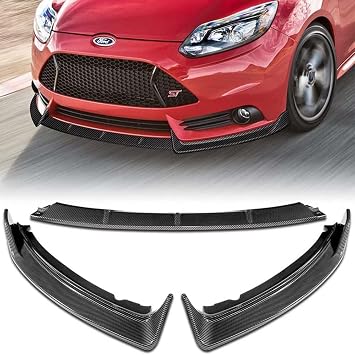 PU/486/PCF GT-Style Carbon Fiber Print Front Bumper Splitter Body Kit Lip 3PCS Compaitble with 2012-2014 Focus ST MK32012-2014 Focus ST MK3