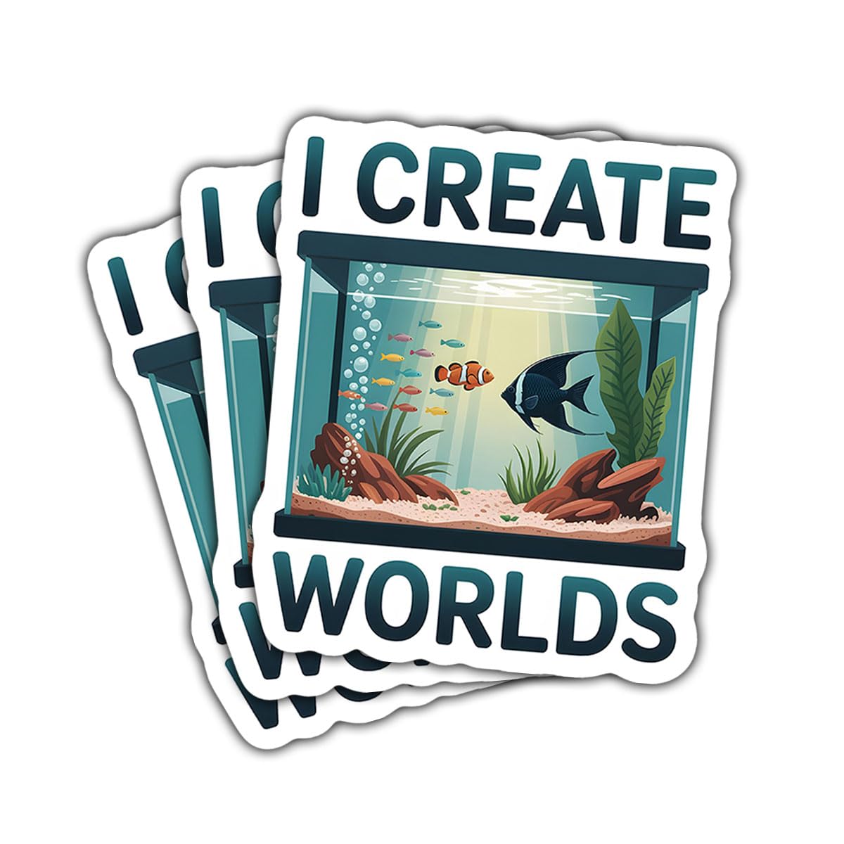 3 Pcs I Create Worlds Aquarium Stickers, Cute Fish Tank Vinyl Decals for Laptop, Water Bottle, Notebook, Scrapbook, Car Bumper, Gift for Aquarists, Fish Lovers, Teens, Friends, Students 3 Inches