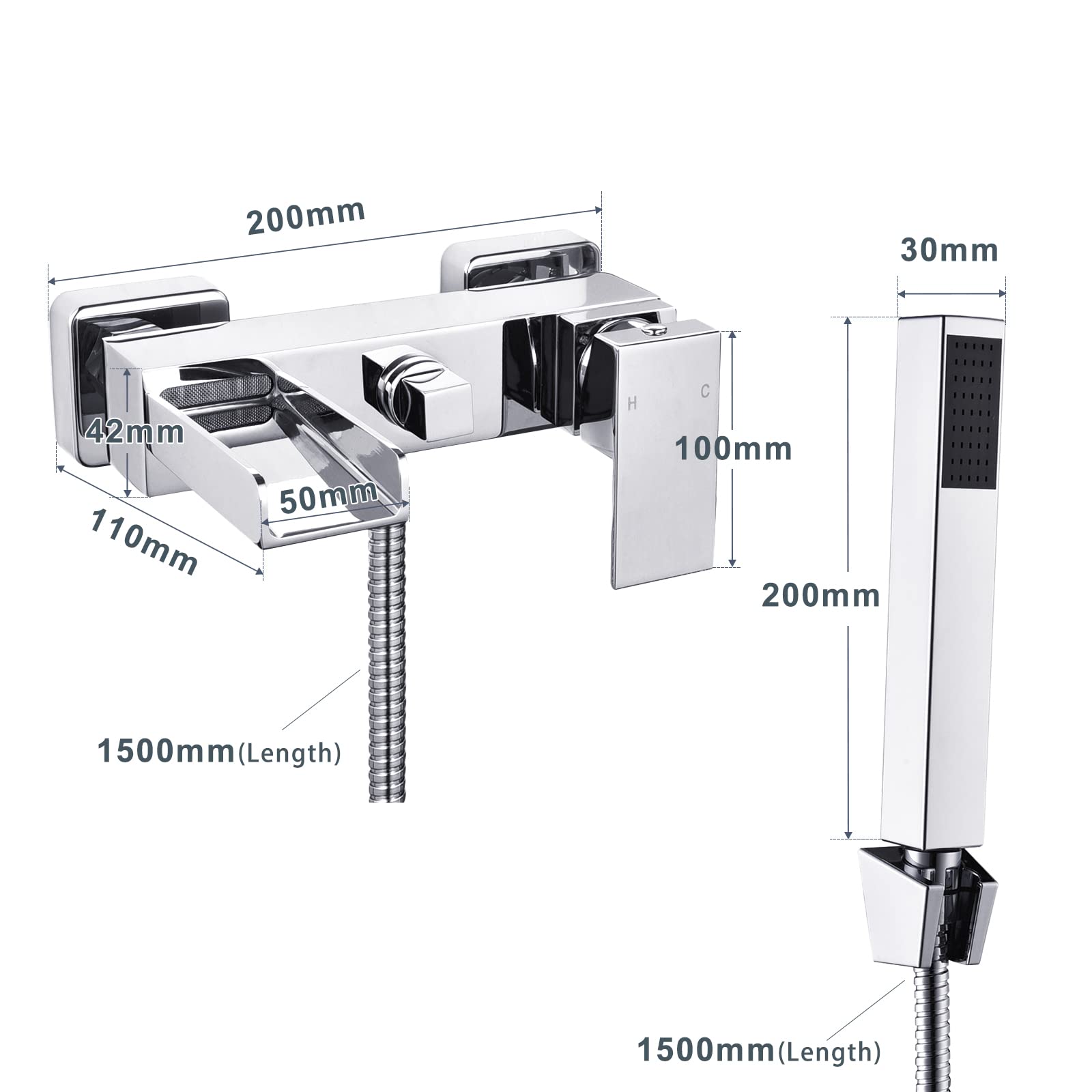 Rubinetto Vasca Con Doccetta A Cascata - Monocomando Cromato, Montaggio A Parete, Ottone Massiccio - Foto 7