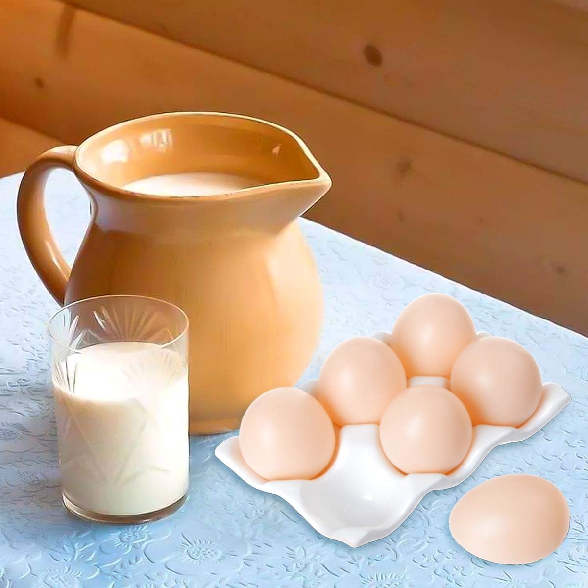 Ceramic 6 Cups Egg Tray - Half Dozen Porcelain Egg Holder Container Keeper Storage Organizer Decorative Serving Dish Plate for Refrigerator Fridge Countertop Display Kitchen Home (White, 2 Pack)