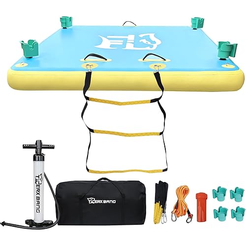 TGERXBANG Inflatable Floating Dock with Cup Holder Swim Air Platform Multi-People Floating Island for Lake Pond Pool Beach Ocean, 6ft/8ft