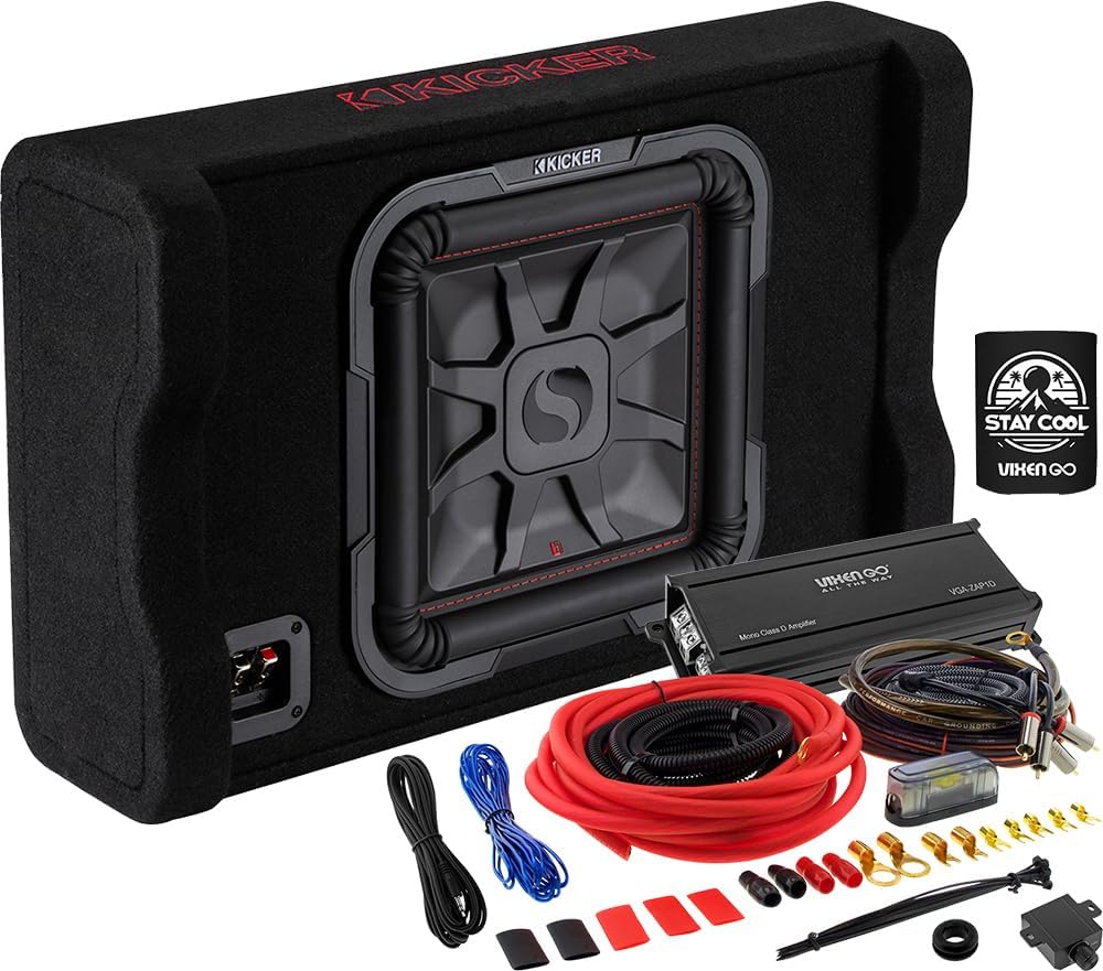 Subwoofer and Amp Package of 3 Items - 12" L7TDF 1200 Watt Down-Firing Loaded Sub Enclosure, Vixen Go Class D Monoblock Amplifier, and Complete 4AWG Wiring Kit 49L7TDF122+VGA-ZAP1D+VGK4GA