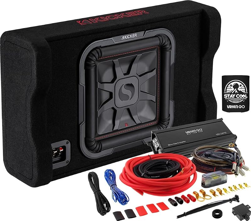Subwoofer and Amp Package of 3 Items - 12" L7TDF 1200 Watt Down-Firing Loaded Sub Enclosure, Vixen Go Class D Monoblock Amplifier, and Complete 4AWG Wiring Kit 49L7TDF122+VGA-ZAP1D+VGK4GA