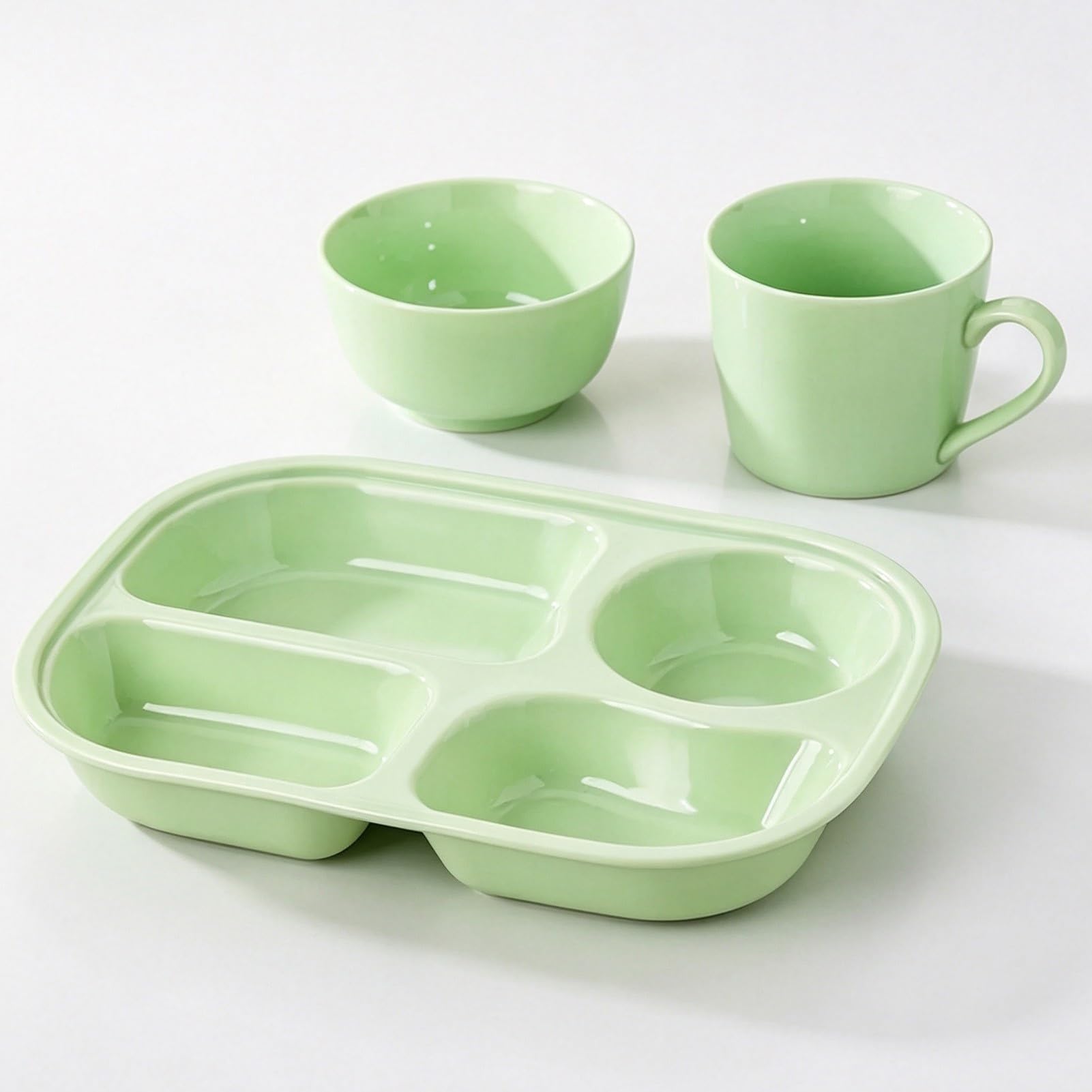 Meiiron Assiettes de service, assiettes à dîner 5 sections, couverts, vaisselle(Green-3Pcs)