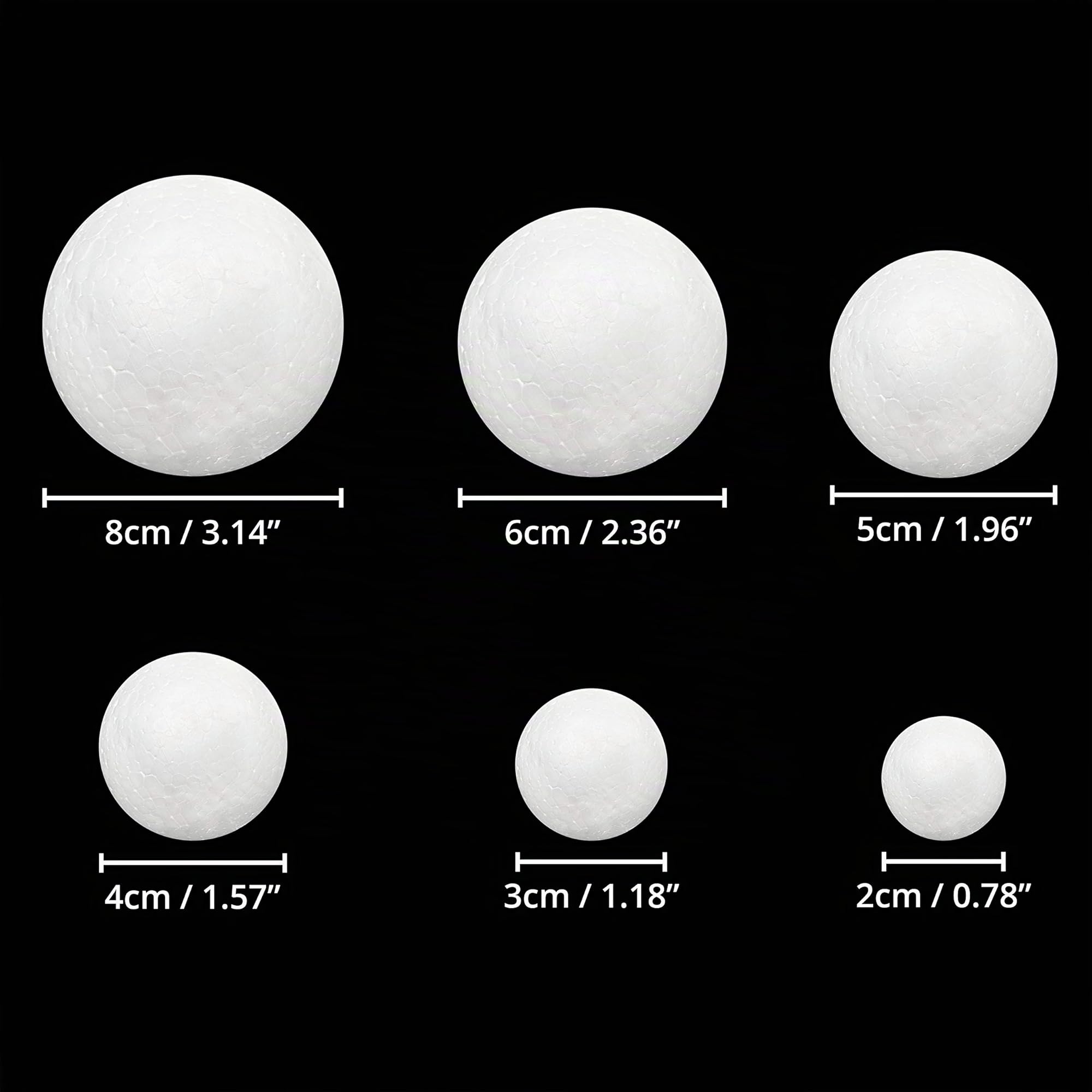 Belle Vous Pack de 88 Bolas de Porexpan Blanco para Manualidades en 6 Tamaños Piezas de Poliestireno Extruido para Manualidades, Fiestas, Decoraciones de Navidad y del Hogar