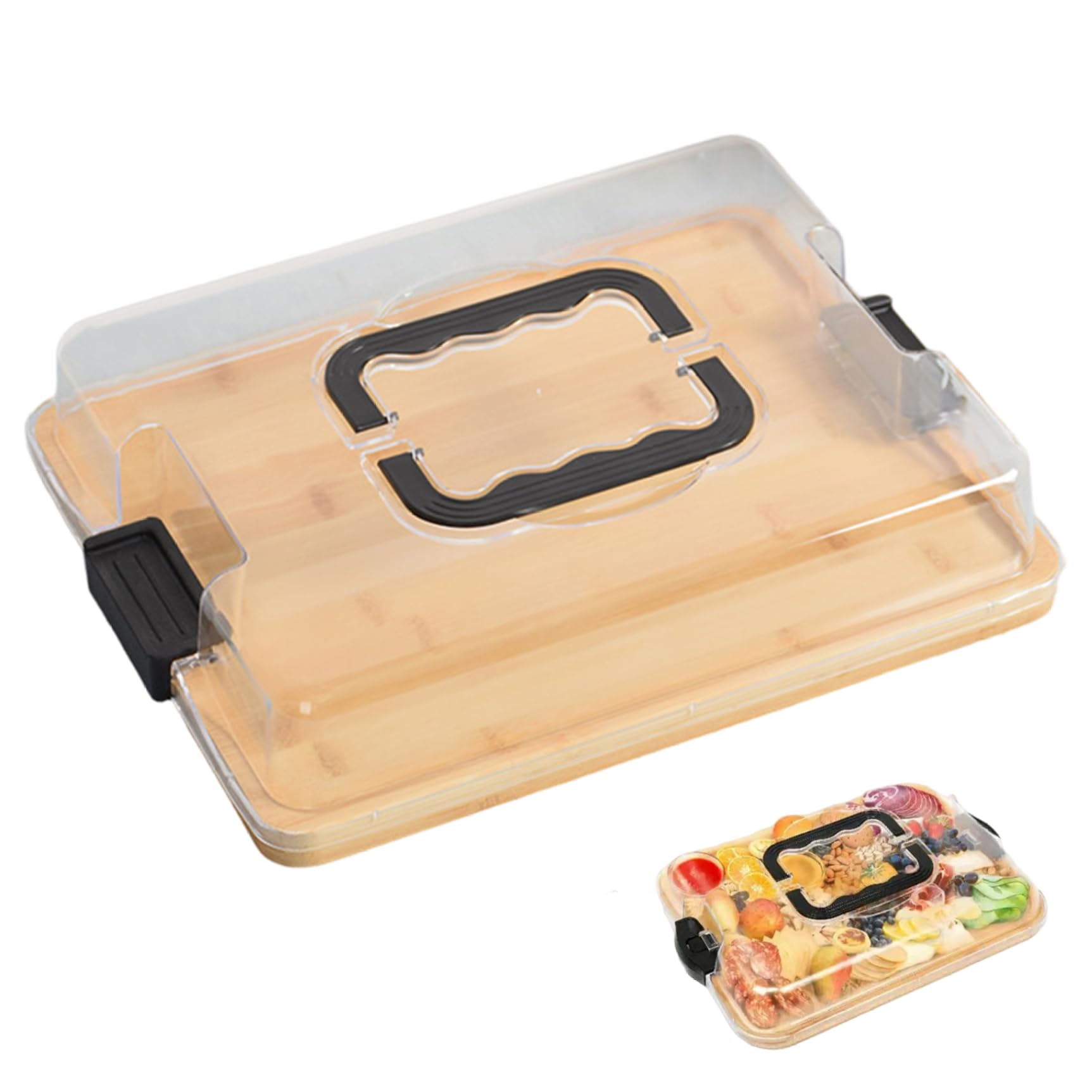 Bandeja de Queso, Tabla de charcutería con Tapa, Tablas de charcutería de Madera portátiles con Tapa Transparente con Cerradura, Bandeja Cubierta para Servir para Picnic, Camping, Tablas