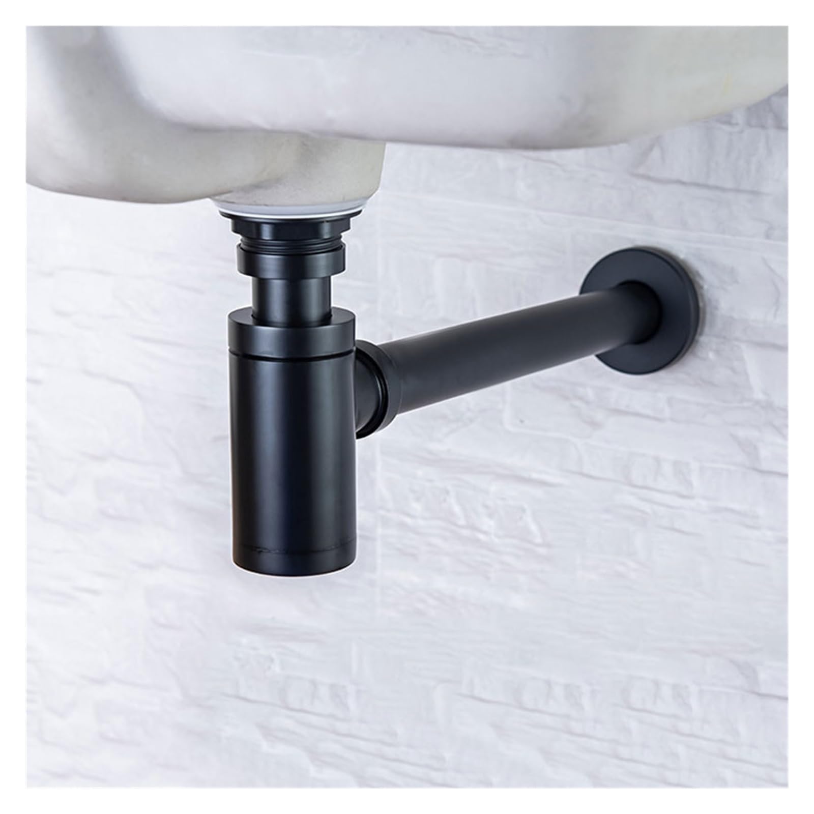 Sifone a Bottiglia Rotonda in Ottone con Scarico a Scomparsa, Kit Tubo di Scarico sifone for lavabo Regolabile in Altezza (Nero) (Color : Pop-up with Overflow)