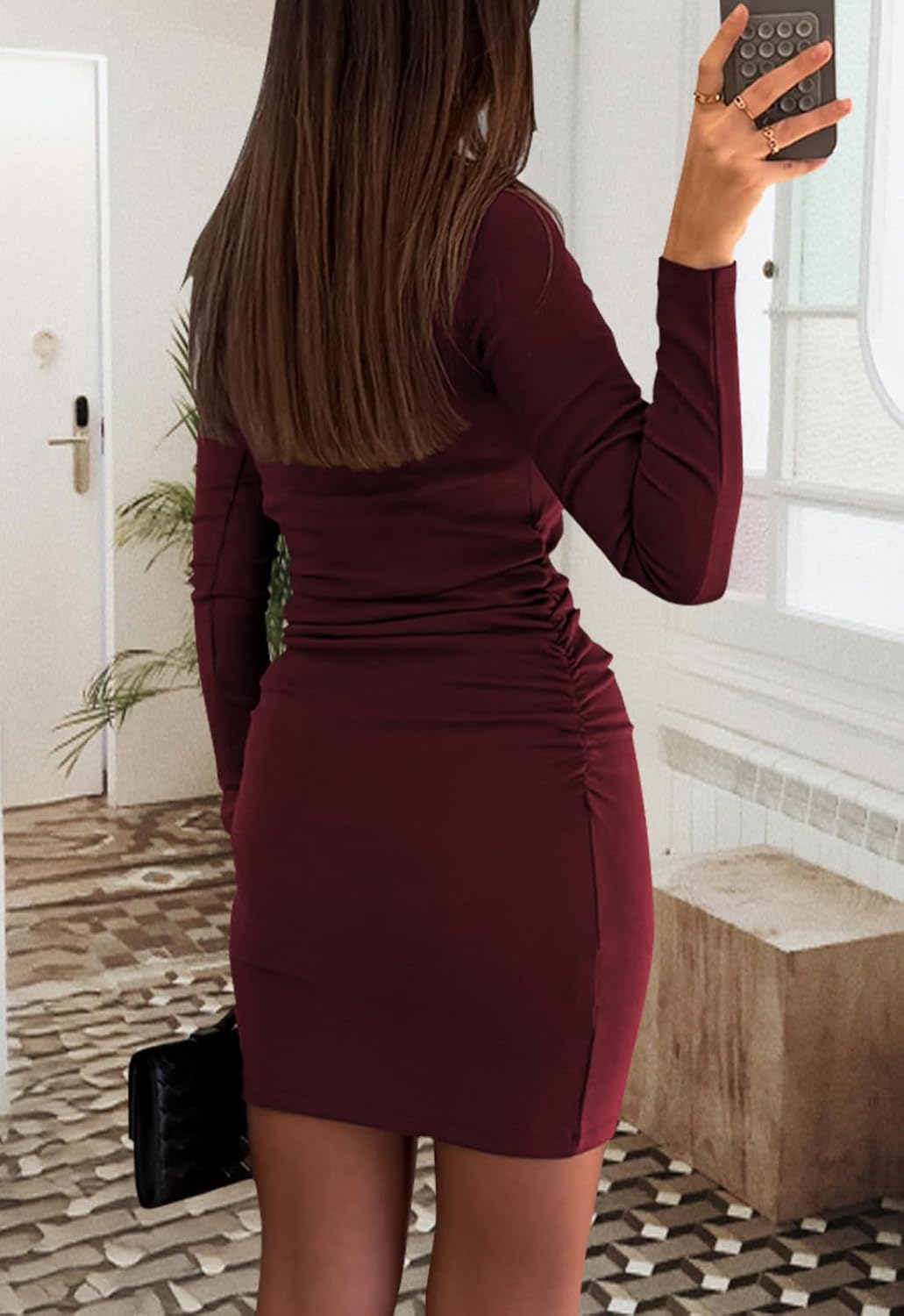 ZERMOM Women Off Shoulder Long Sleeve Bodycon Mini Dress - Elegant Ruched Party Cocktail Dress for Women Fall - Image 7