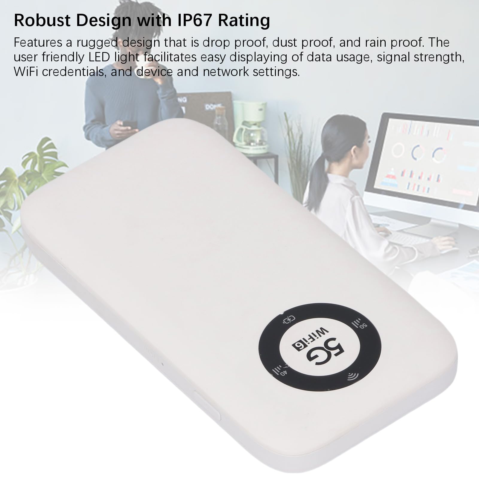 Naroote Hotspot Mobile 5G WiFi 6 con 7100mAh, Router da Viaggio IP67 per 16 Dispositivi, Modem Scheda SIM Wireless Dual Band (WHITE)