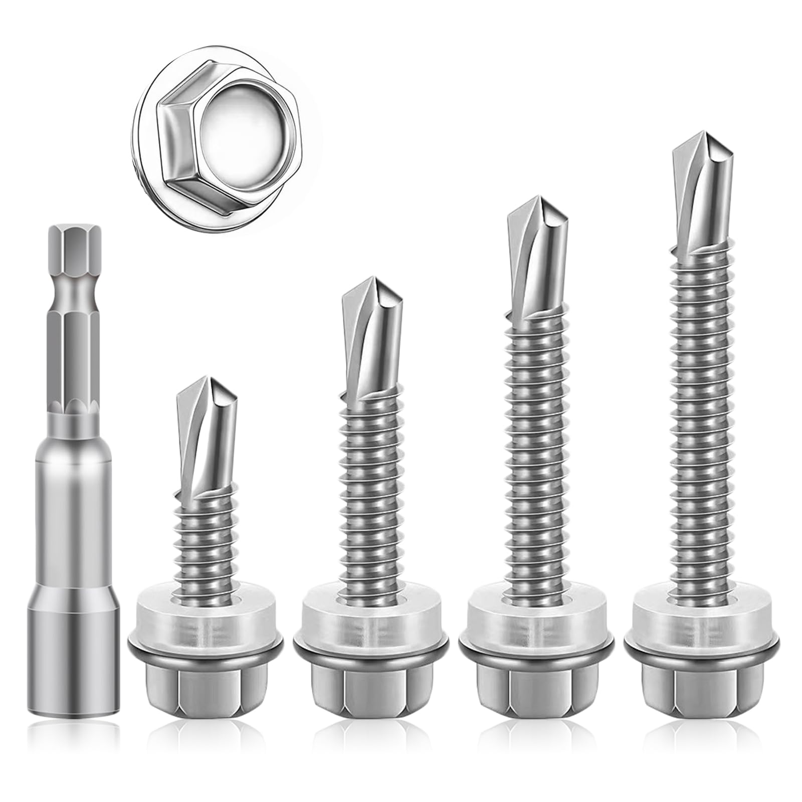 101 Pcs 410 Stainless Steel M5.5 Self Tapping Screws, M5.5x25/38/45/50mm
