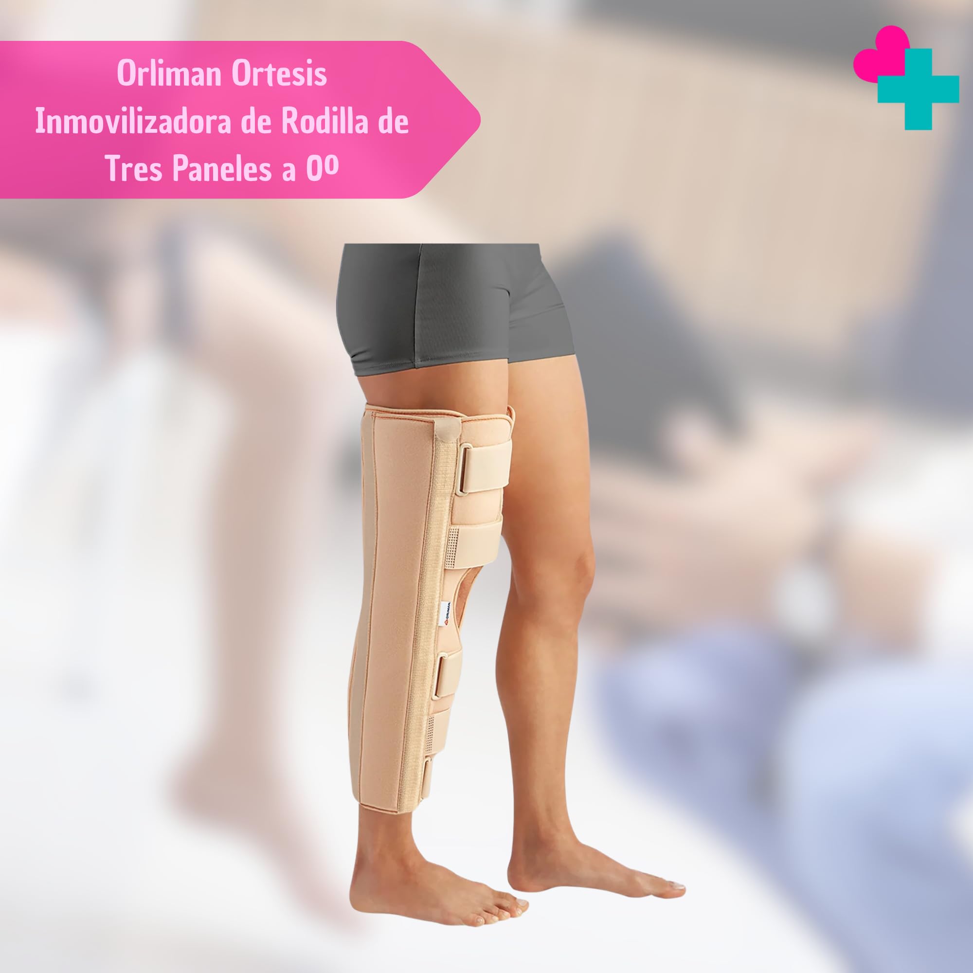 GERCARE Órtesis Inmovilizadora de Rodilla de Tres Paneles 0°. Rodillera Ortopédica Ajustable para Inmovilización Completa. Soporte Postoperatorio y Recuperación de Lesiones (Altura: 50 cm)