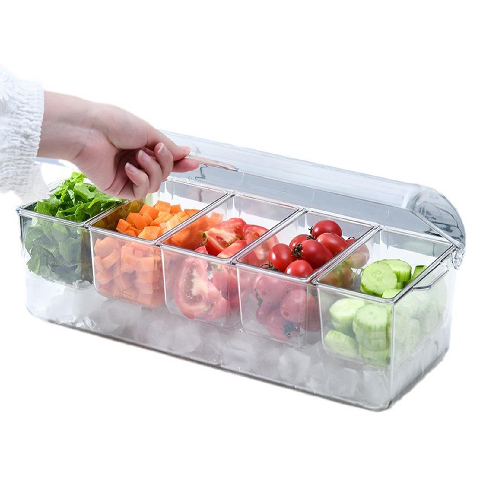 Vassoio refrigerato – Server portatile per condimenti con 5 scomparti, contenitore per alimenti per condimenti freddi, ideale per feste ed eventi
