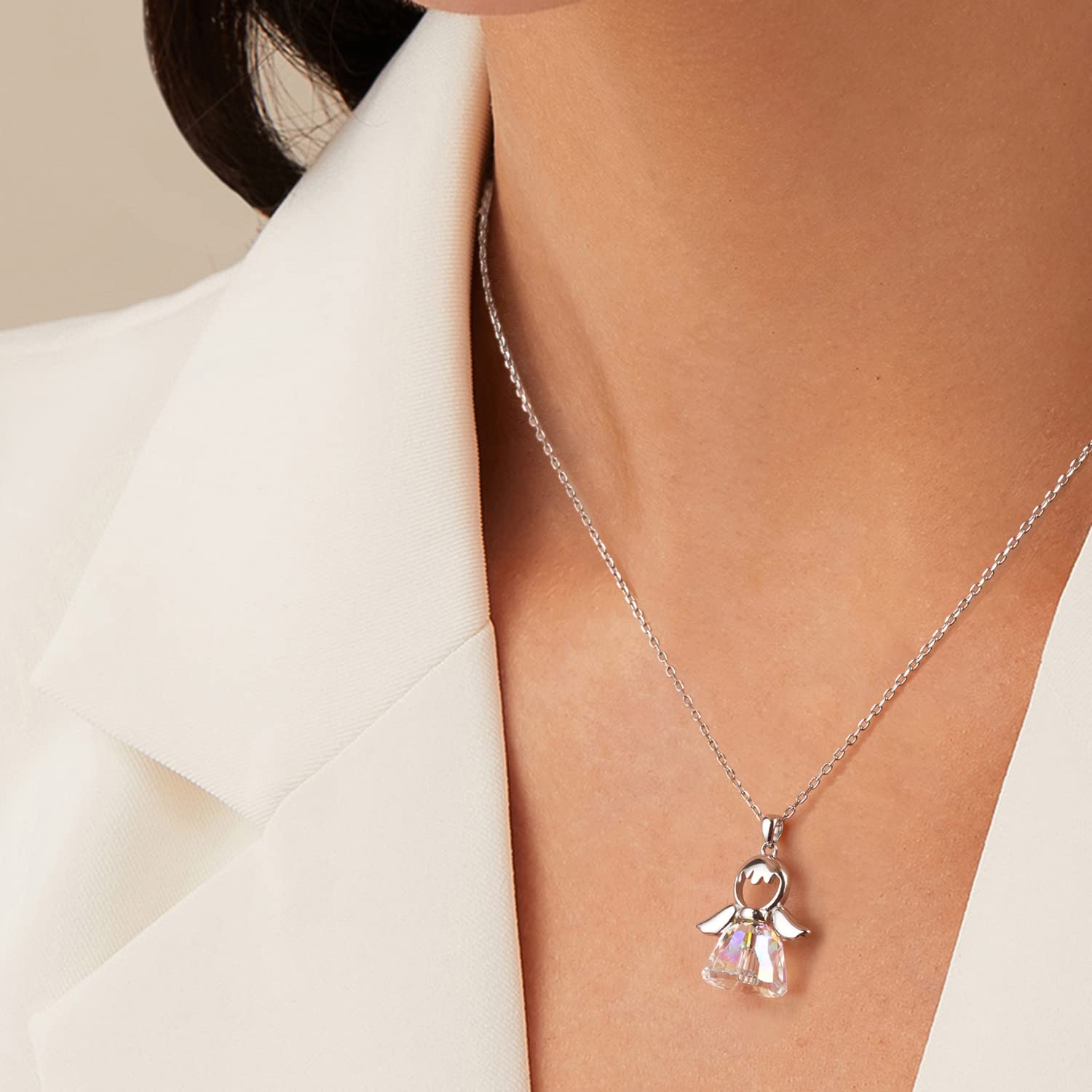 Collana in argento 925 con ciondolo a forma di angelo per donne,collana di angeli custodi con cristalli scintillanti, gioielli dell'amicizia per bambini ragazze donna regalo per il battesimo comunione