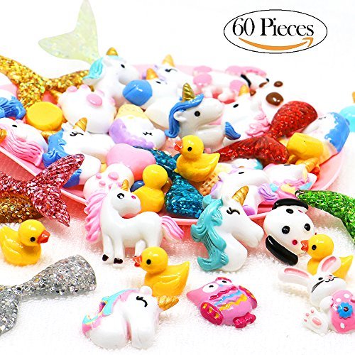 Vamei 60 Pcs Slime Charms With Mermaid Tail Unicorn Resin
