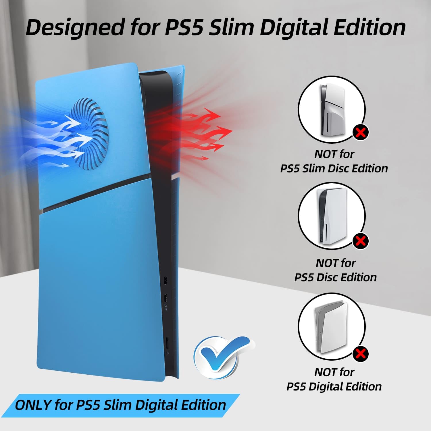 Mcbazel PS5 Slim Faceplate Remplacement ABS Housse de Protection de Façade Accessoires de Ventilation pour PlayStation 5 Slim Digital Edition - Bleu Clair(Non pour PS5/PS5 Pro)