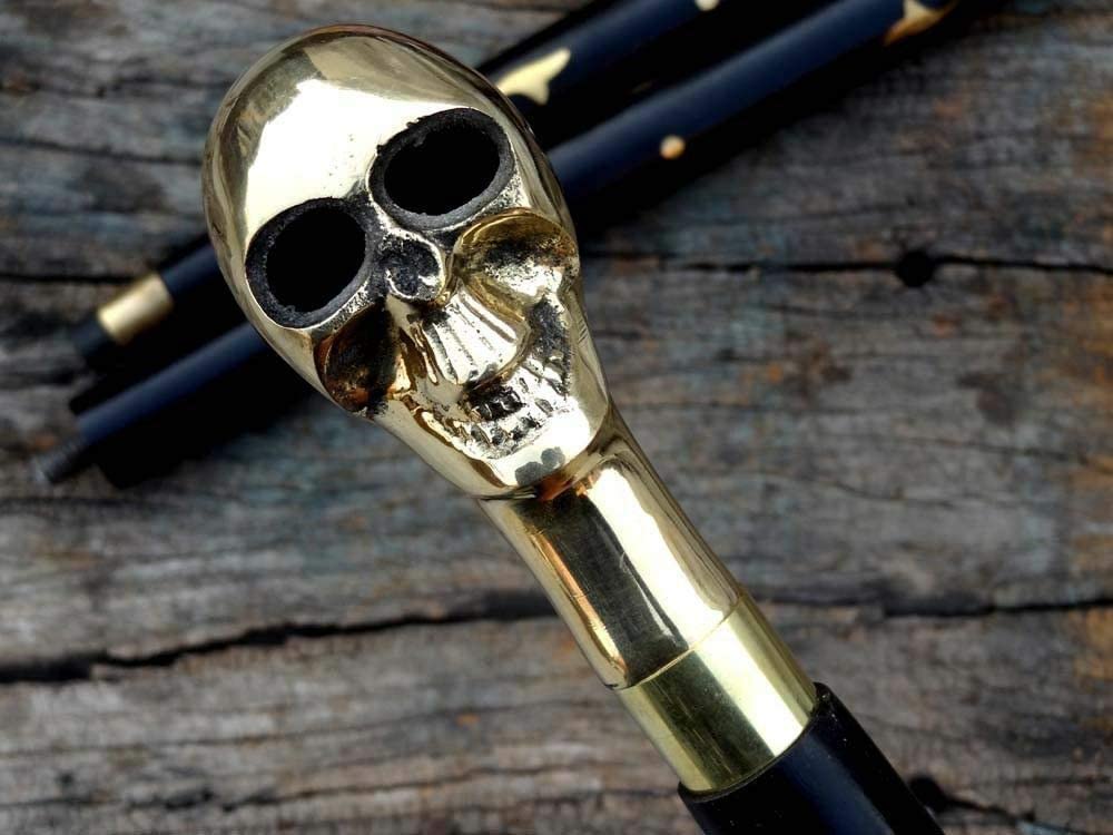 Solid Brass Men Skull Head Treat Vintage Walking Cane Wooden Stick Nautical Cane Antique Stick