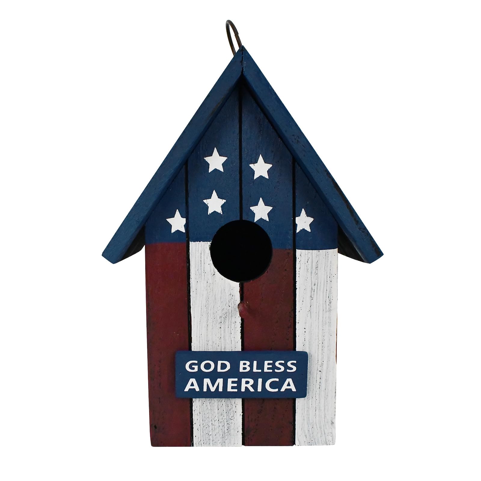 Patriotic Wood Bird House for Outside, US Flag Garden Decorative Wooden Bird House Hanging Birdhouse Home for Wrens and Small Birds
