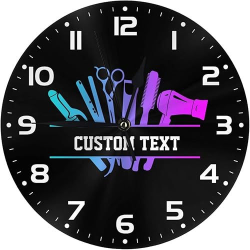 Miniatura 9 de MLIANCEN Reloj de pared personalizado de barbería para añadir tu texto, reloj de peluquería personalizado para sala de belleza, regalo para