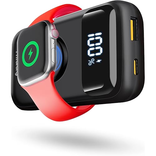 Miady Portable Apple Watch Charger,10000mAh PD 22.5W Fast Charging Power Bank has USB C & A Ports Battery Pack with LED Display Compatible with iPhone 16/15, Galaxy S24/S22, iWatch Ultra/8/7/6/5/4