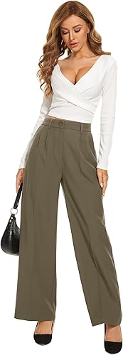 Miniatura 2 de FUNYYZO - Pantalones de pierna ancha para mujer, con cintura elástica en la parte trasera, largos, rectos, ideales para negocios y el trabajo