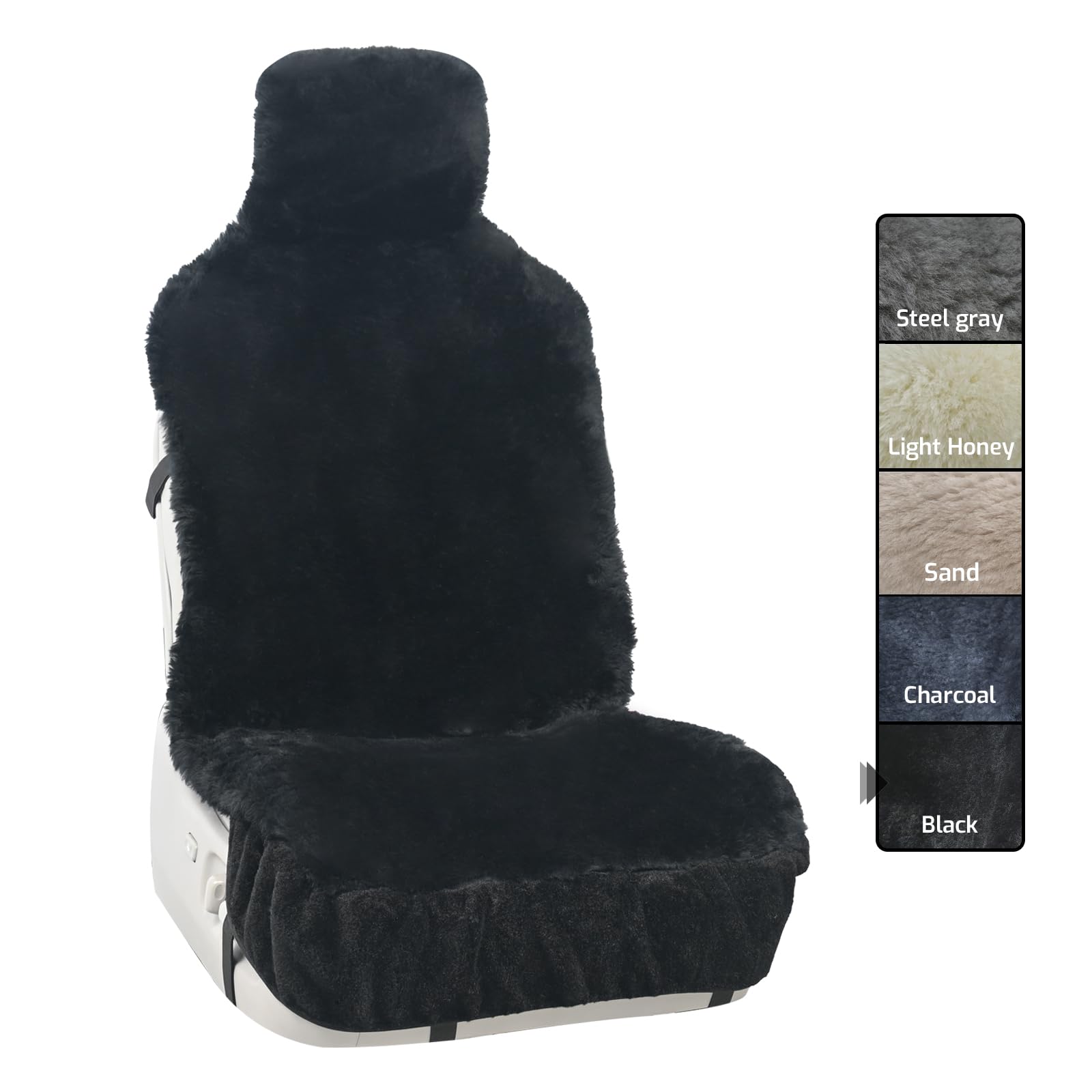 Aegis Cover Premium Sheepskin Car Seat Cover, Front Seat Wrap Australian Merino Wool Easy-Install Universal Fit for Summer & Winter SUV Truck Sedan Most Vehicles (Black)