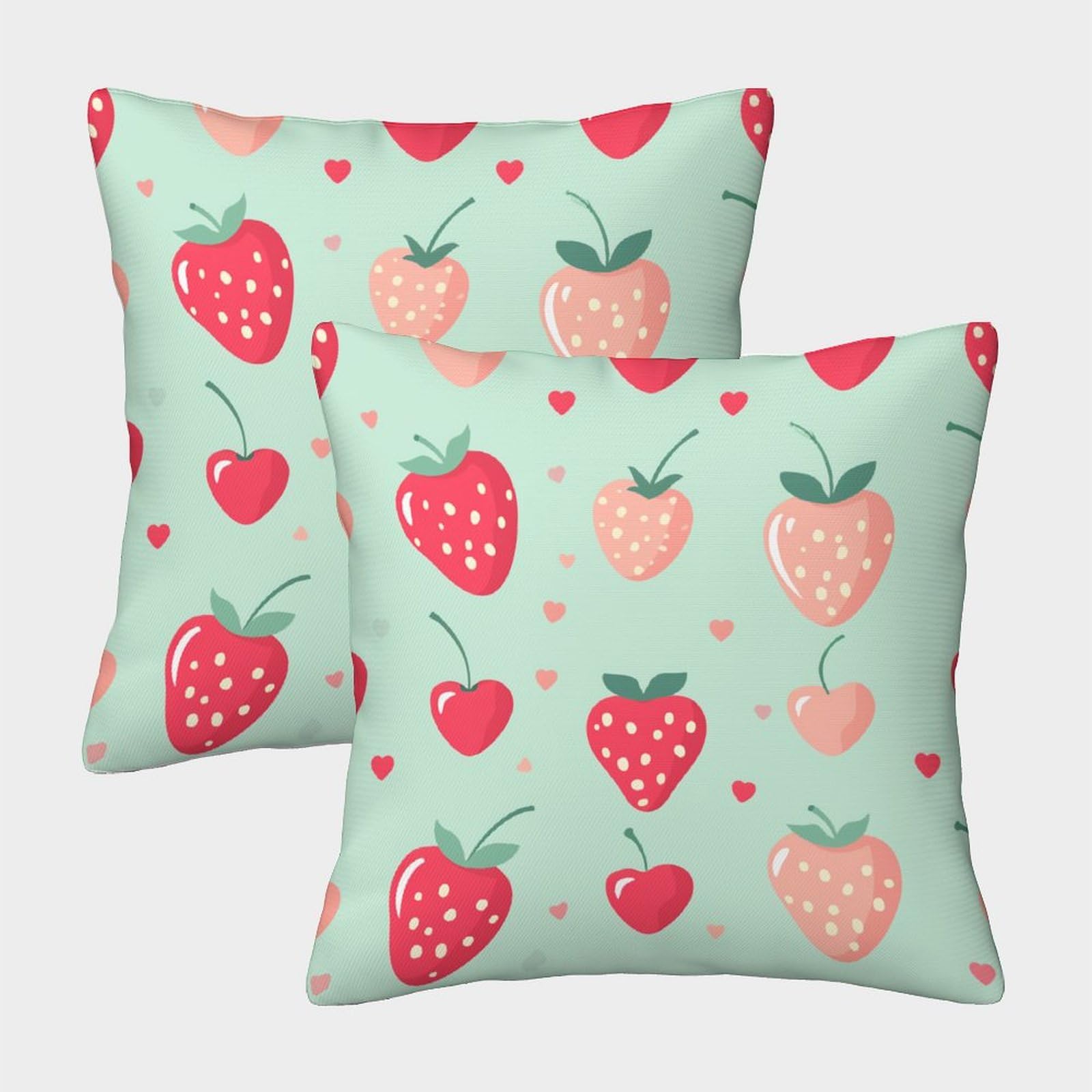 Qfvansiyo Style-9 Strawberry Invisible Zipper Set Of 2 Homeware Cushions Decorative Throw Pillow For Outdoor Home Bed Decor 40X40cm