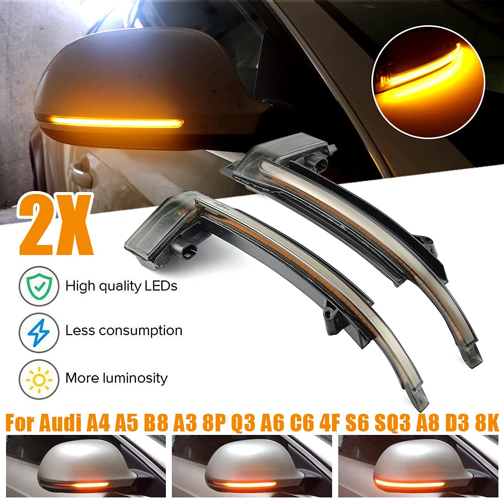 Dynamic Scroll LED włączony kierunkowskaz, sekwencyjny wskaźnik lusterka wstecznego migacz kompatybilny z Au-di A4 A5 S5 B8 A8 Q3 8P (Żółte światło)