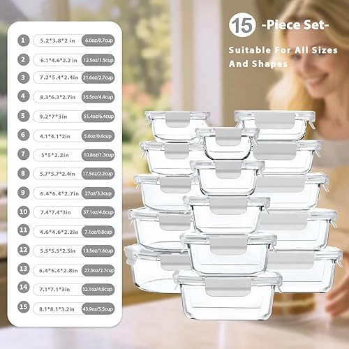 Miniatura 10 de GC GENICOOK Recipientes de vidrio para almacenamiento de alimentos con tapas herméticas, recipientes de vidrio para preparación de comidas con