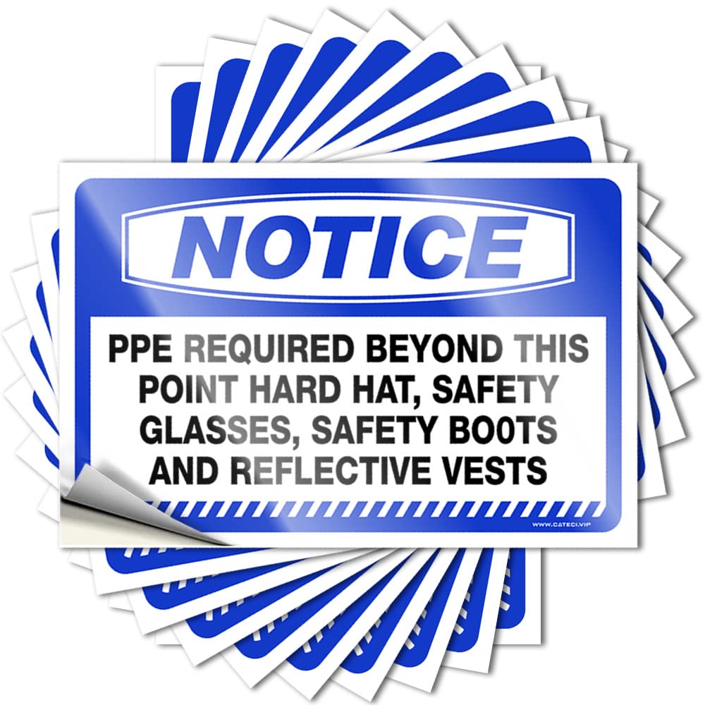 Car Window Stickers Notice PPE Required Beyond This Point Hard Hat Stickers 10 Pcs Car Accessories Christmas Car Stickers(6X9CM)