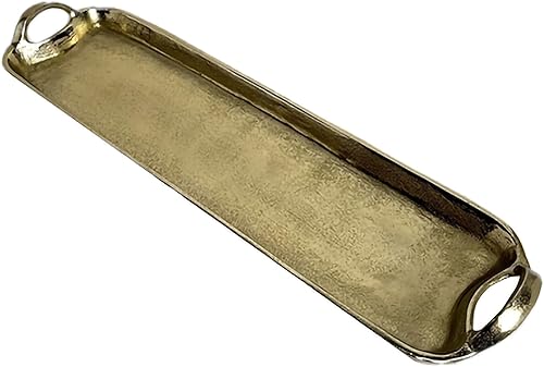 India Handicraft - Bandeja decorativa clásica moderna de aluminio de 23.5 x 6 pulgadas con asas, color dorado
