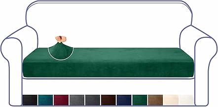 Granbest Luxurious Velvet High Stretch Sofa Cushion Cover Plush Super Soft Sofa Cushion Cover Replacement Fit Washable Sofa Cushion Covers Furniture Protector Cushion Cover (3 Seater, Dark Green)