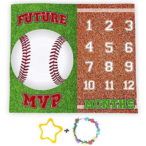 Baseball Baby Monthly Milestone Blanket, 48x40in Soft