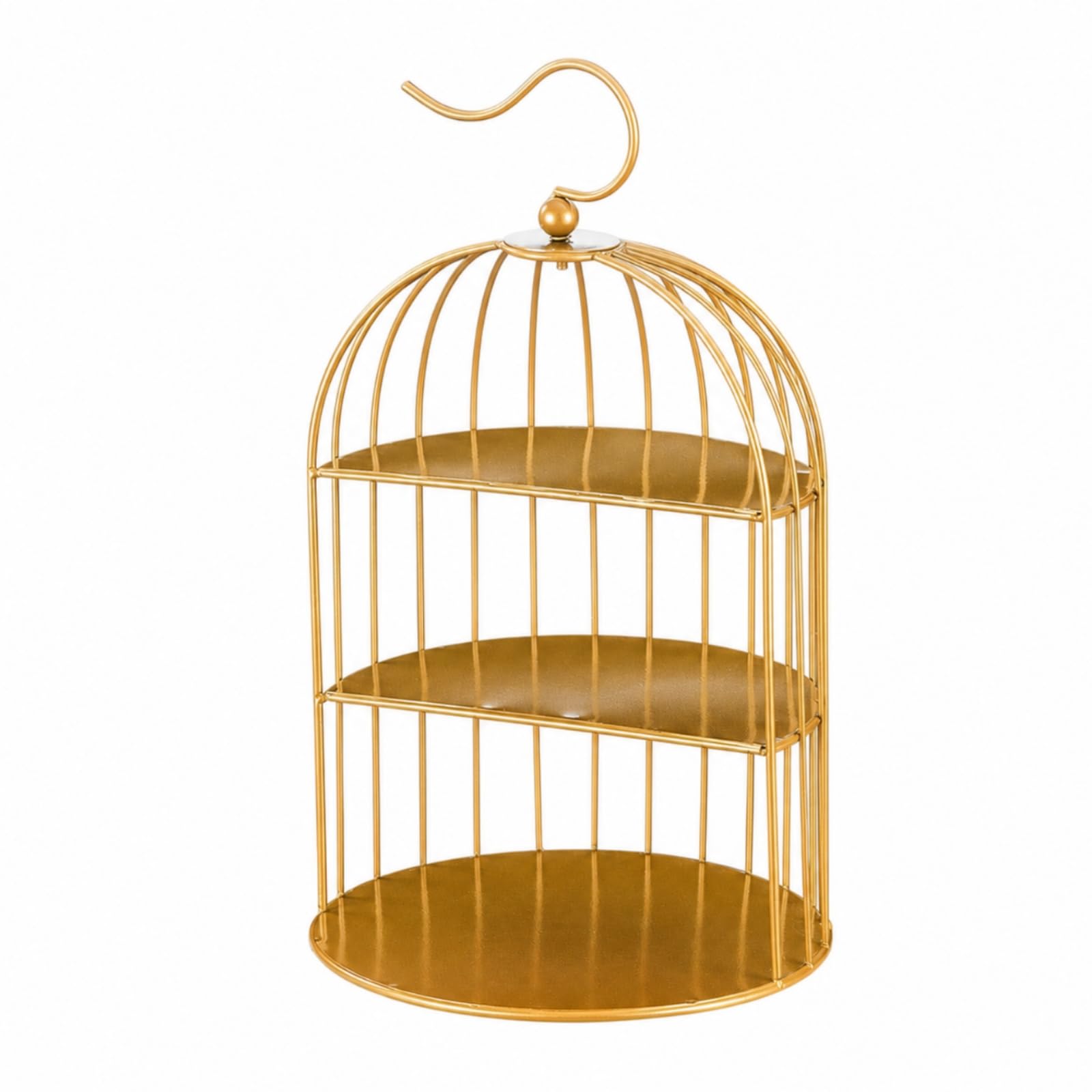 Alzata per Dolci Portatorta Vassoio Espositore in Acciaio Inox a Tre Ripiani Stile Gabbia con Manico Ad Arco Struttura , Oro , Stile Europeo, Design A Gabbia Per Uccelli A Tre Livelli