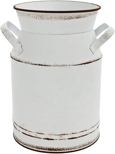 Miniatura 2 de Shabby Chic - Jarrón de metal con acabado galvanizado, diseño elegante, rústico, primitivo, decorativo, para flores, 7.8 pulgadas de alto