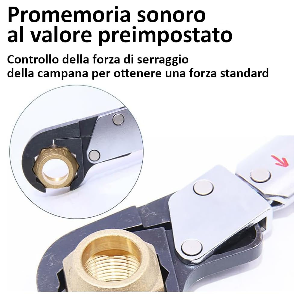 3S SuperSamaStore Set di 4 Chiavi Dinamometriche a Cricchetto con Chiave Apribile da 17, 22, 24 e 27 mm, Kit Chiavi Torsiometriche Pretarate Professionali per Raccordi di Impianti di Climatizzazione
