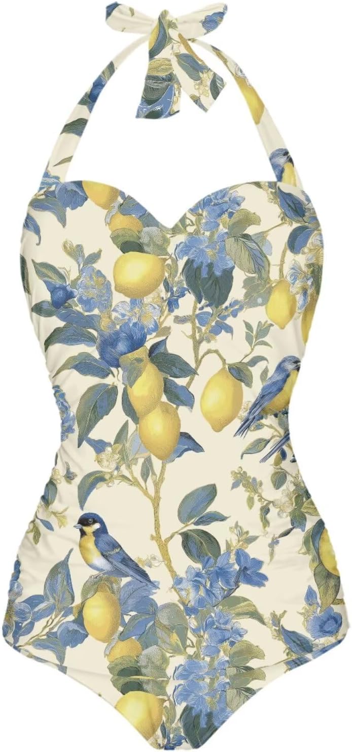 One Piece Swimsuit Women's Cosy Swimwear with Halter Strap Bathing Suit Monokini for Ladies Swimming Surfing