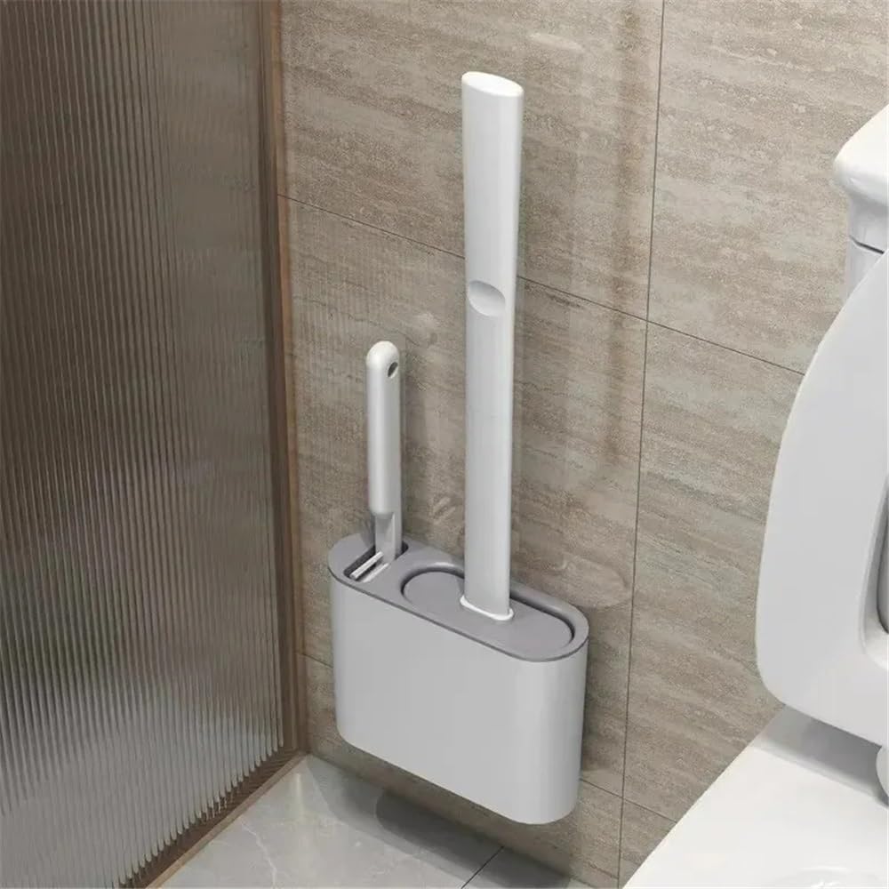 escobilla de baño con cabezal redondo Accesorios de herramientas diarias for el baño, con caja de soporte, cepillo de inodoro de silicona montado en la pared, juego de soporte de goma termoplástica fo