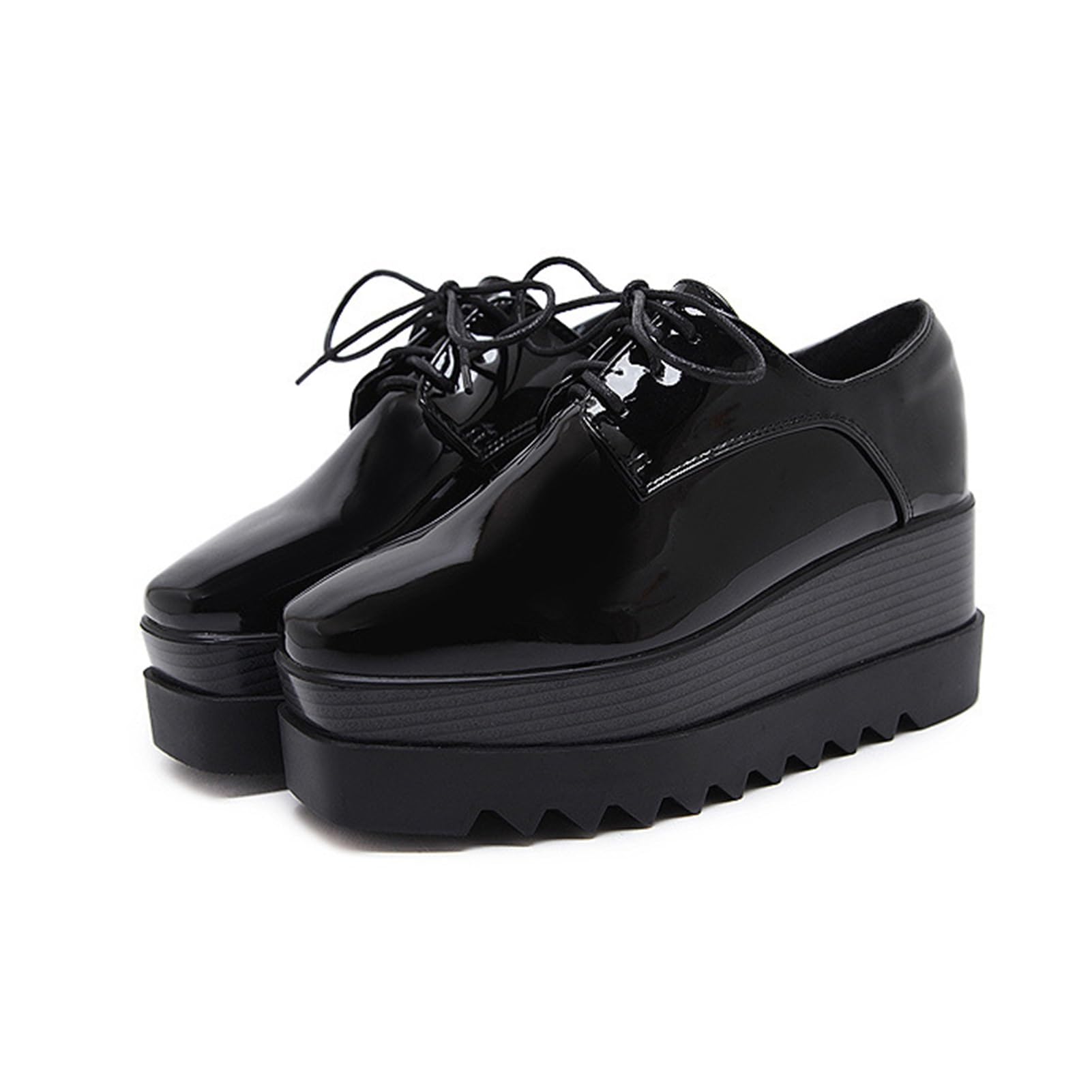 Women's Black Platform Oxford Shoes Comfy Stylish Patent Leather Business Casual Walking Wedges Oxfords Shoes Sneakers