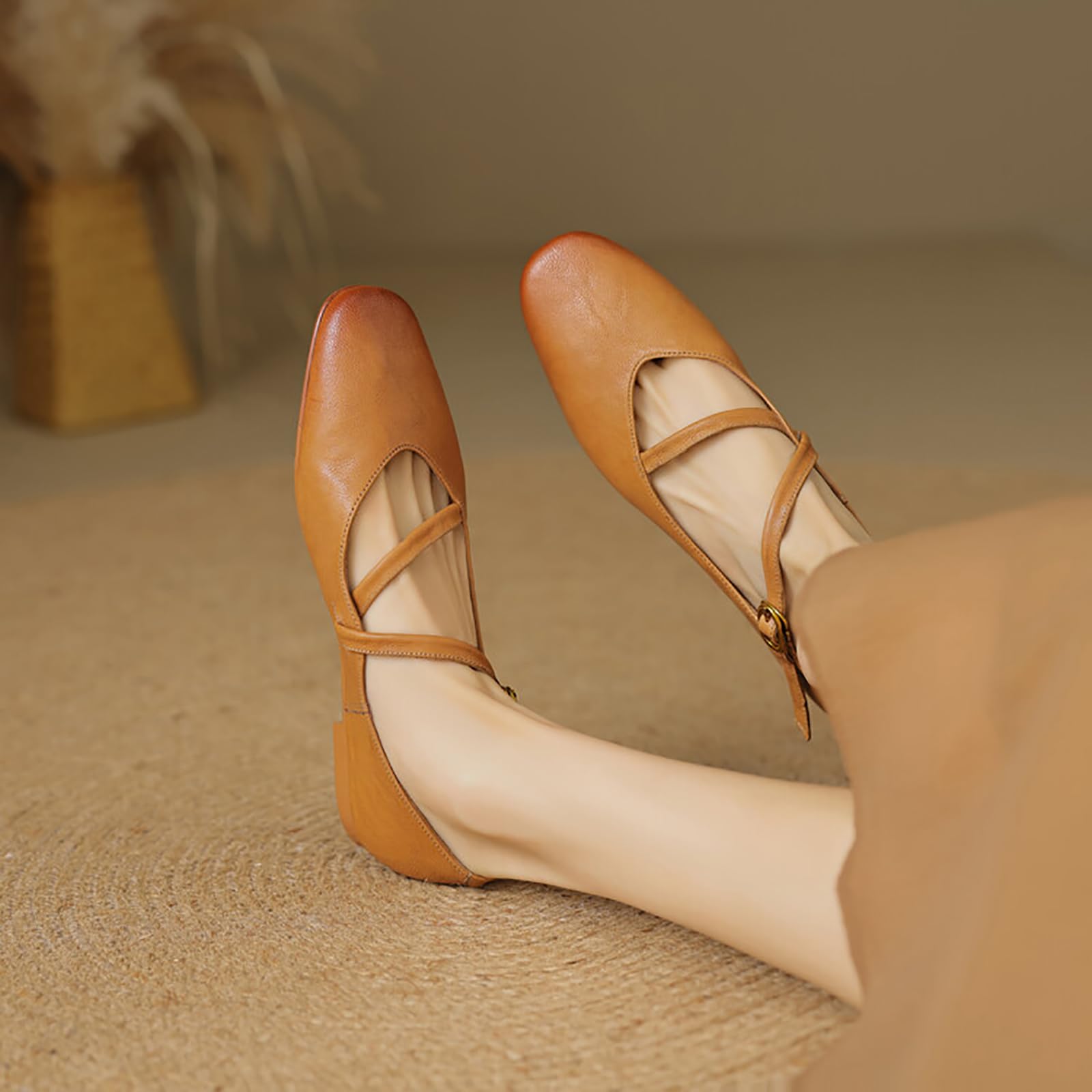 Scarpe Mary Jane da Donna con Punta Tonda, Comode Ballerine in Vera Pelle con Cinturini Regolabili con Fibbia, Eleganti E Casual, Slip-on
